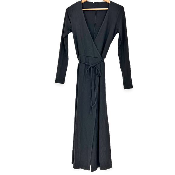 Reformation Jeans Celine Wrap Ribbed Knit Sweater Dress Black Medium - Picture 9 of 13